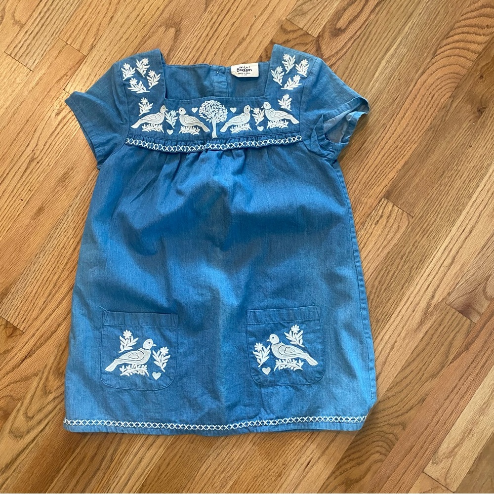 Girls Mini Boden Chambray Dress w/ embroidery